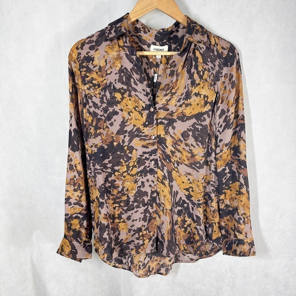 L’AGENCE Nina Abstract Print Long Sleeve Top Size XS